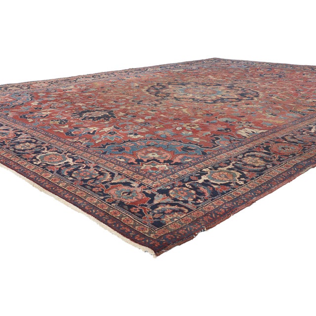 78709 Antique Persian Serapi Rug, 08'08 x 11'07. Persian Serapi rugs are hand-knotted wool rugs originating from the Heris...