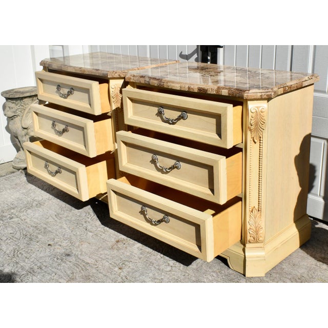1990s Vtg. Pair of Thomasville Marble Top Italian Provincial Oversized Nightstands For Sale - Image 5 of 13