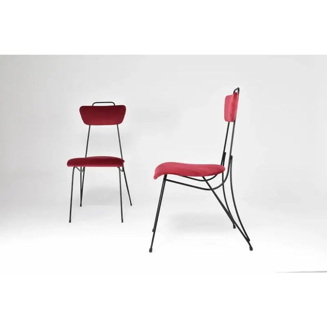 French Midcentury Metal and Velvet Chair, 1950s For Sale - Image 11 of 12