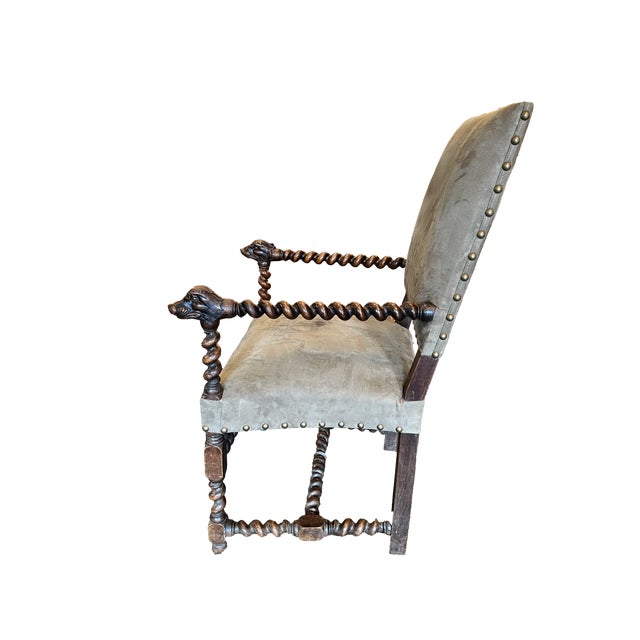 This stately 19th-century French armchair exemplifies the robust and architectural Louis XIII style. Hand-crafted from...