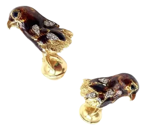 1980s Tiffany & Co. Yellow Gold Sapphire Diamond Enamel Falcon Bird Head Cufflinks - 2 Pieces