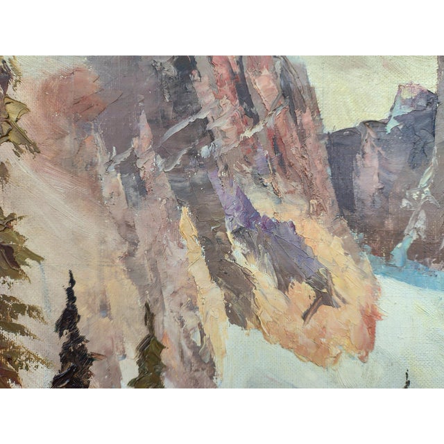 Carezza Lake and Latemar, Dolomites, 1950s, Oil on Canvas For Sale - Image 7 of 15