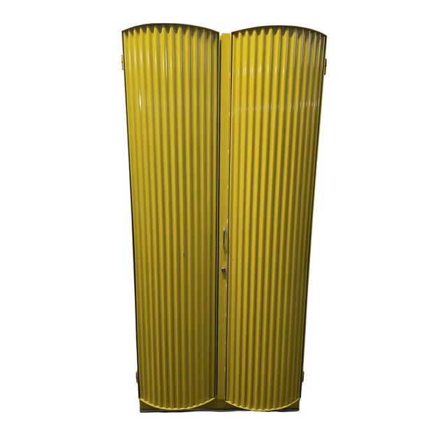 Metal Vintage Industrial Office Cabinet in Yellow Lacquered Steel, 1970s For Sale - Image 7 of 8