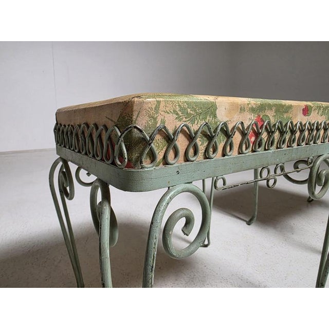 Italian Wrought Iron Stools with Floral Upholstery, 1950s, Set of 2 For Sale - Image 3 of 10