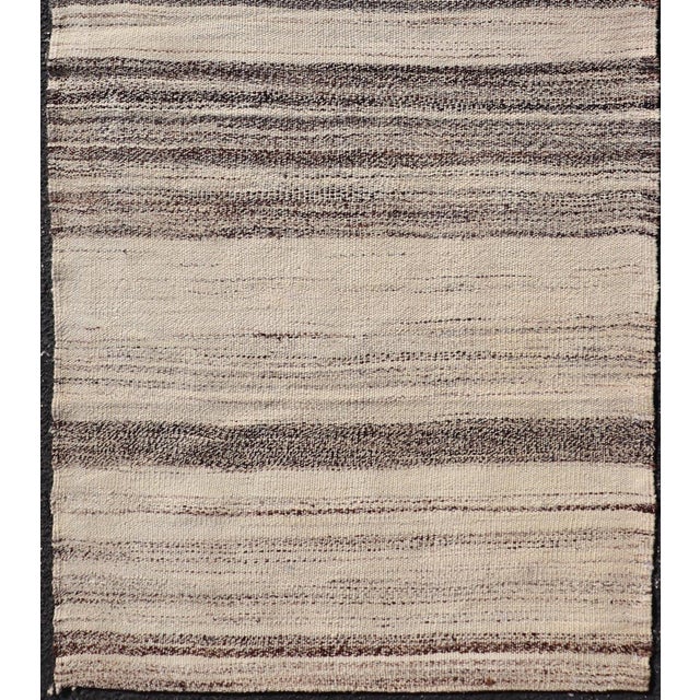 Stripe Design Turkish Vintage Kilim Rug in Shades of Ivory, Beige, and Brown For Sale - Image 4 of 10