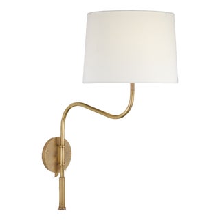 Thomas O'Brien for Visual Comfort Signature Canto Medium Swinging Wall Light in Hand-Rubbed Antique Brass with Linen Shade For Sale