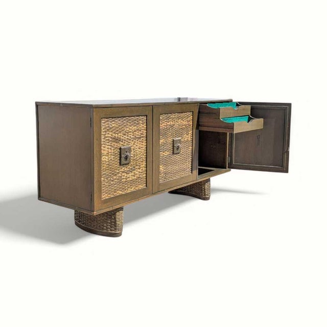 Vintage Rattan and Bamboo Door Sideboard Cabinet, Mid-Century For Sale - Image 12 of 18