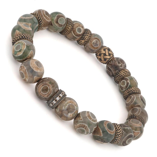 Contemporary Inner Power Bronze & Nepal Beaded Bracelet For Sale - Image 3 of 8