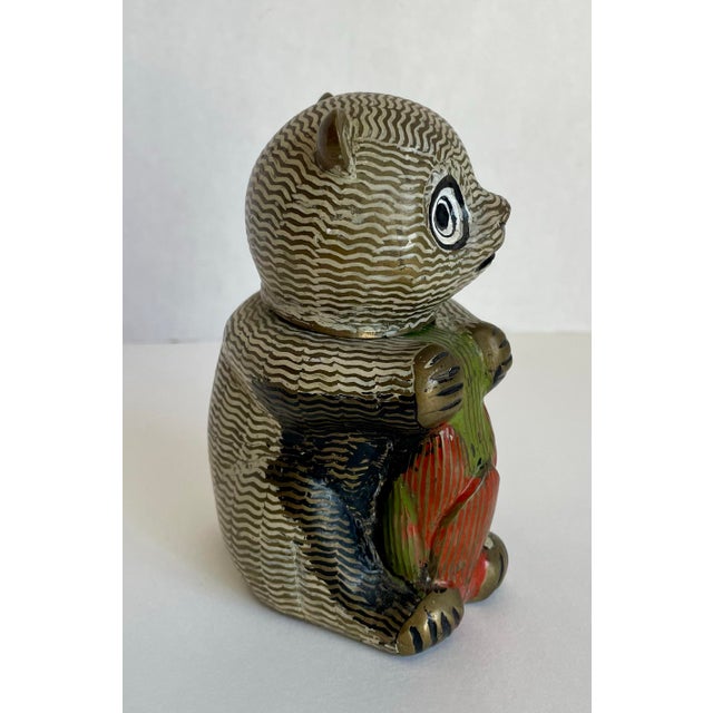 Vintage Indian Brass & Enamel Figurative Bear Lidded Trinket Box For Sale In Los Angeles - Image 6 of 9