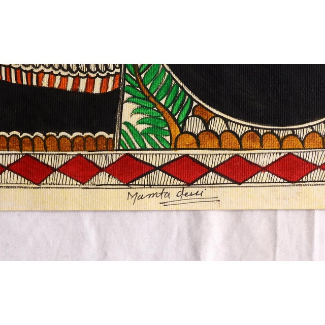 Folk Art Mamta Devi (2016 National Award Recipient) – Hand-Painted Madhubani Painting of a Decorated Elephant on Handmade Khadi Paper For Sale - Image 3 of 4