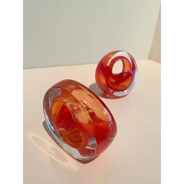 Burnt Orange English Teign Valley Red Art Glass Sculptures or Bookends - A Pair For Sale - Image 8 of 12
