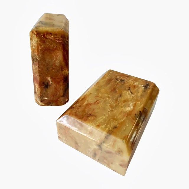 Mid-Century Modern Vintage Mid Century Modern Beveled Faux Marble Bookends - a Pair For Sale - Image 3 of 6