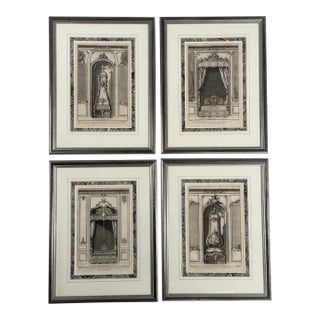 Neoclassical, Four Framed Architectural Drawings of French Interiors, 20th C. For Sale