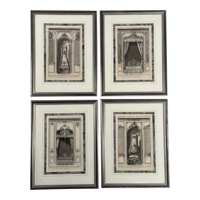 Neoclassical, Four Framed Architectural Drawings of French Interiors, 20th C. For Sale