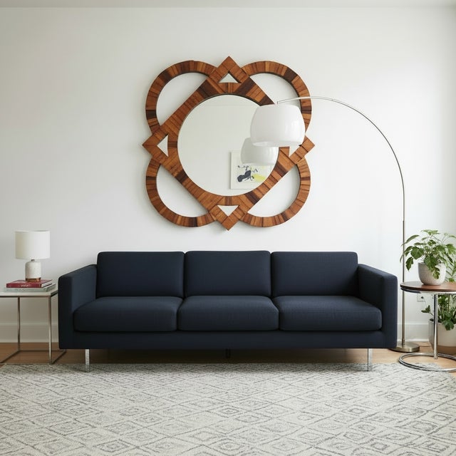 Brown Large Vintage 1970's Sculptural Wood Tall Geometric Mirror MCM For Sale - Image 8 of 12