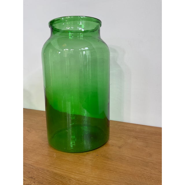 Farmhouse Large Vintage Green Glass Pickle Jar – 15" Hand-Blown Style Vessel For Sale - Image 3 of 12