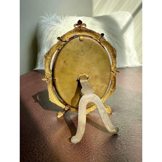 French Antique Colorful Enamel Bronze Photo Frame With Black and White Picture of a Gentleman From 19th Century For Sale - Image 3 of 10