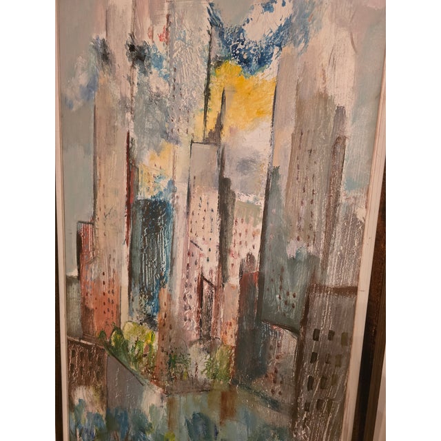 Vintage Signed Painting Mid Century Modern Cityscape For Sale - Image 12 of 14