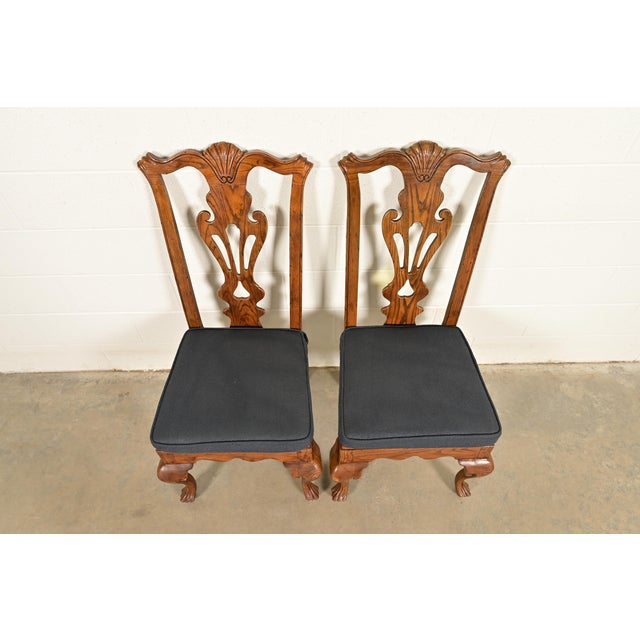 1980s Henredon Georgian Carved Oak and Cane Side Chairs or Dining Chairs, Pair For Sale - Image 5 of 17