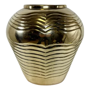 Exquisite Vintage Art Deco Style Embossed Polished Brass Vase