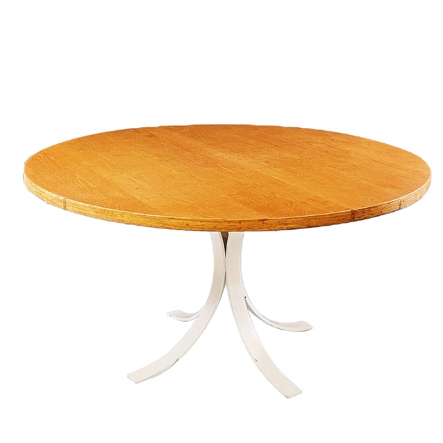 Italian Modern Round Dining Table in White Metal and Wood, 1970s For Sale