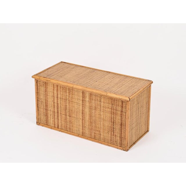 French Riviera Storage Chest in Bamboo and Wicker, Italy, 1970 For Sale - Image 3 of 15