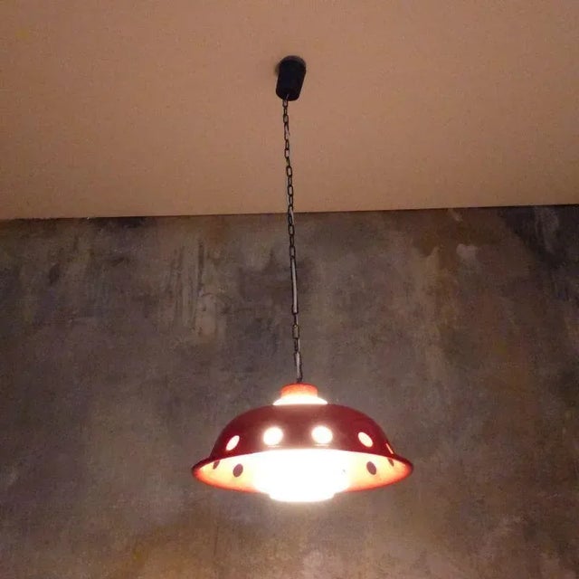 1960s Ceiling Lamp with Red Enamel Overlay, 1960s For Sale - Image 5 of 14