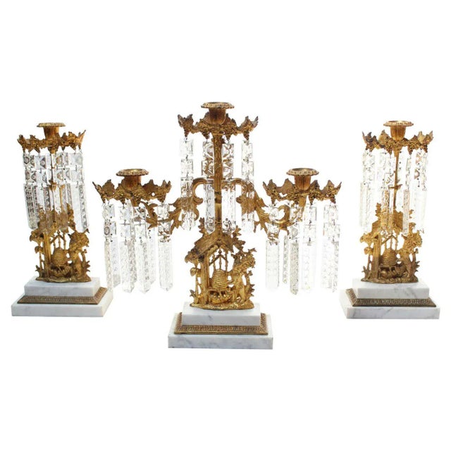 Set of French Gilt Metal and Crystal Girandole Candelabra With Bear Motif For Sale - Image 13 of 13