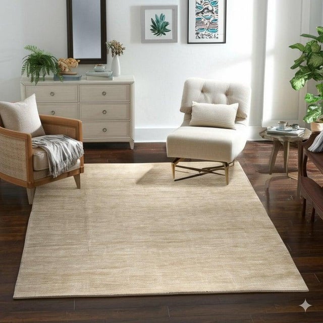 Ecru 8x10 Ivory Hand-Knotted Modern Wool Subtle Striations Geometric Carpet Rug For Sale - Image 8 of 8