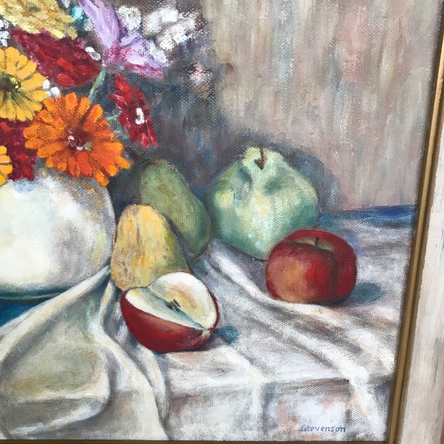 White Oil on Masonite Titled “Fruit and Flowers” by Thomas C. Stevenson For Sale - Image 8 of 13