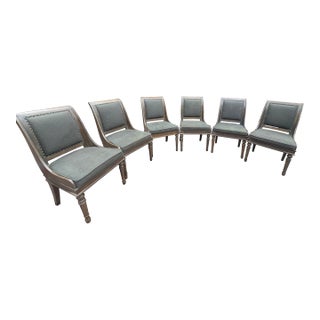 Bernhardt Set of Six Transitional Walnut Dining Chairs With Charcoal Upholstery For Sale
