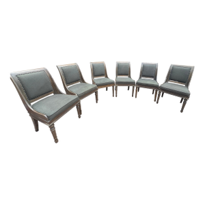 Bernhardt Set of Six Transitional Walnut Dining Chairs With Charcoal Upholstery