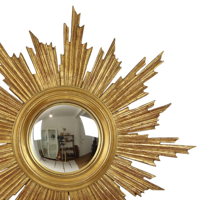 Large Sunburst Gold Leaf Sun Mirror by Deknudt, 1960s For Sale - Image 17 of 18