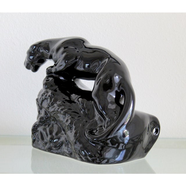 Mid-Century Modern Vintage Mid-Century Modern Black Glazed Ceramic Panther Tv Lamp Sculpture, Made in Usa, Circa 1950s For Sale - Image 3 of 11
