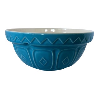 Vintage Mason Cash Turquoise English Mixing Bowl, 1980 Geometric Ceramic Kitchen Bowl For Sale