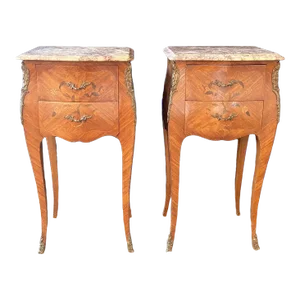 19th Century French Louis XV Marquetry Night Stands- a Pair