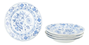 German Porcelain Dinner Plates with Blue Onion Pattern from Meissen, Set of 6
