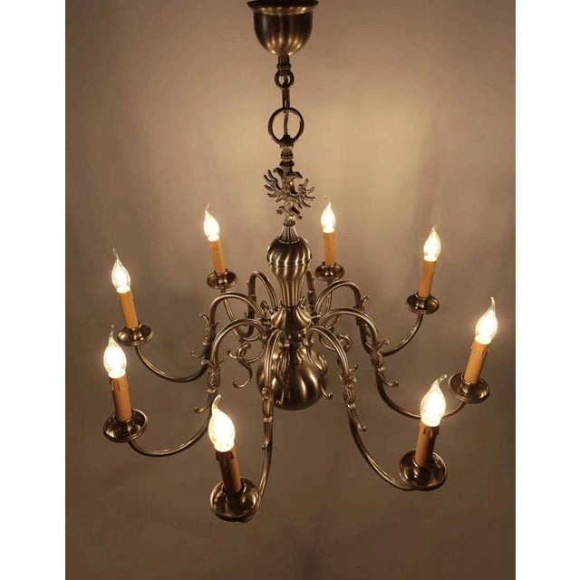 Metal Brass Dutch Chandelier with Fish Motif For Sale - Image 7 of 8