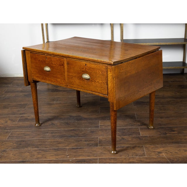 Wood English 19th Century Oak Drop Leaves Draper's Table with Brass Measuring Tape For Sale - Image 7 of 12