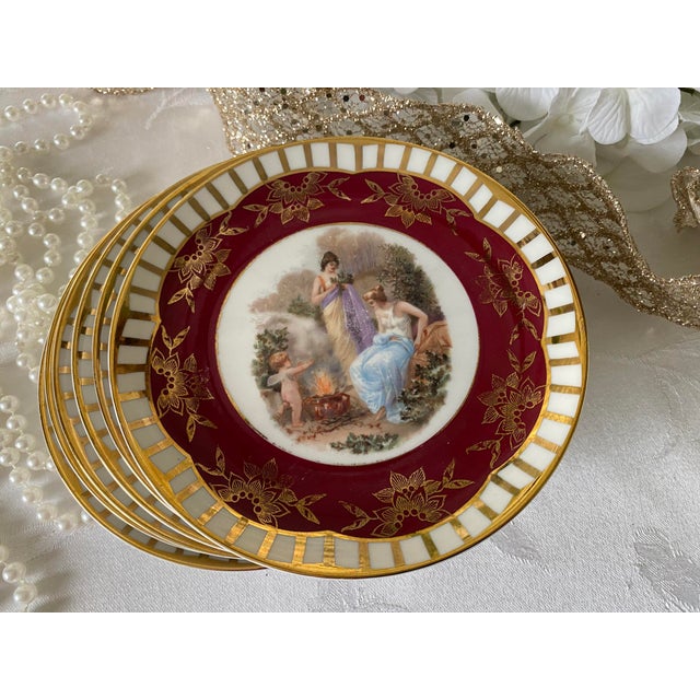 1940's Mythological Scene Plates, Cico Bavaria Germany, Ruby & Gold, Set of 6 For Sale - Image 13 of 17