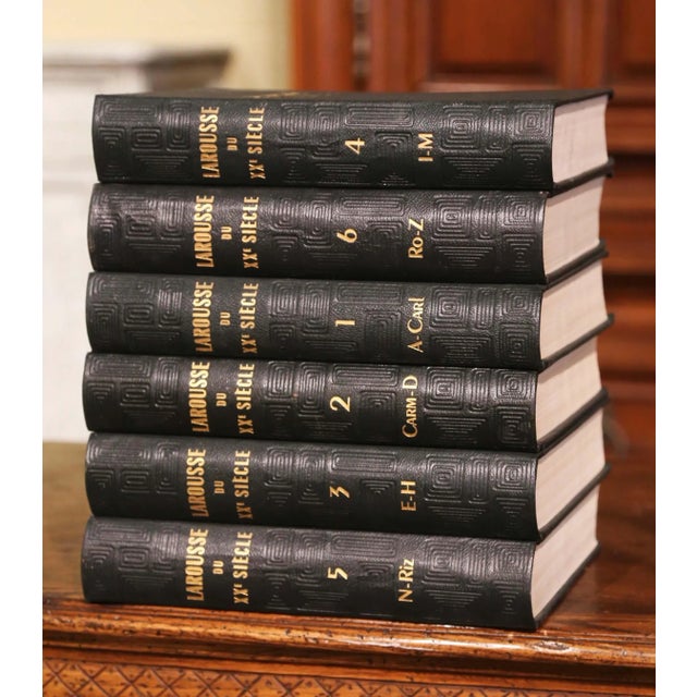 Early 20th Century Set of Six French Art Deco Leather Bound Larousse Books 1929 For Sale - Image 5 of 12