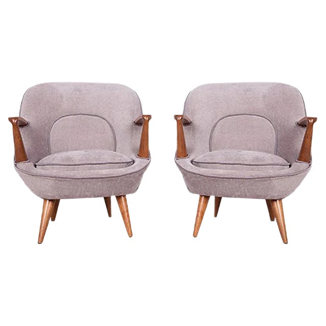 Set of Model 345 Armchairs by J. Jędrychowicz & K. Racinowski for Poznan Furniture Factory, 1950s For Sale