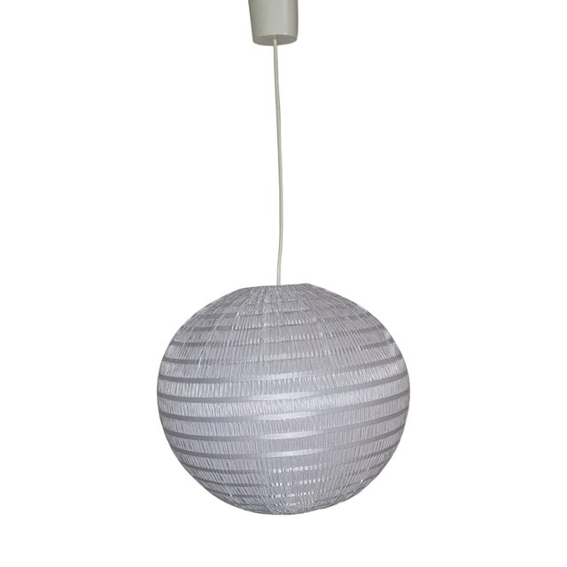 Vintage Pendant Light with Pink Fabric-Covered Ribbed Plastic Shade, 1970s For Sale