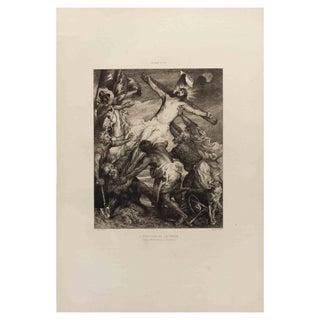 Felix-Augustin Milius, L'Erection de la Croix, Etching, 1872 For Sale