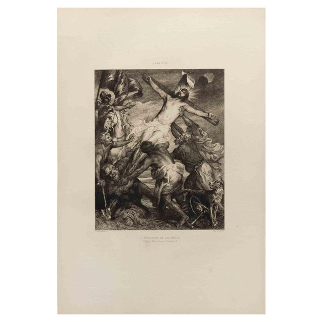 Felix-Augustin Milius, L'Erection de la Croix, Etching, 1872 For Sale