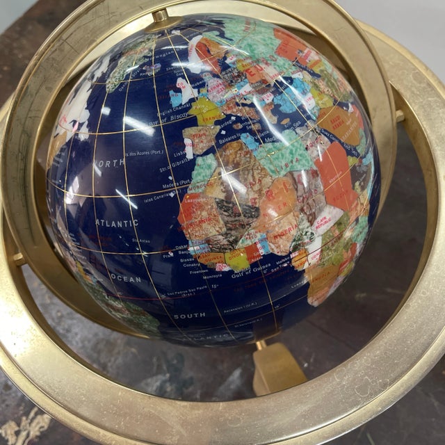 Mixed Stone With Brass Base Desktop Globe For Sale - Image 4 of 12