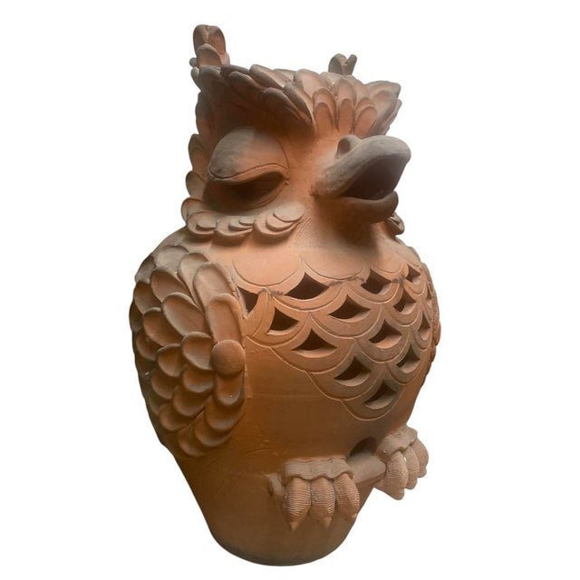 Vintage Italian-Style Terracotta Owl Garden Statue & Lantern For Sale - Image 4 of 12