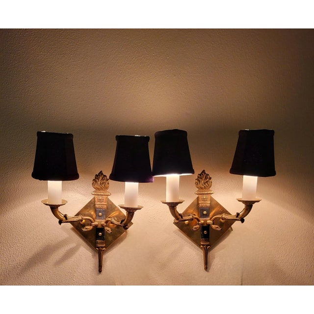Late 19th Century French Sconces With Shades - a Pair For Sale - Image 4 of 7