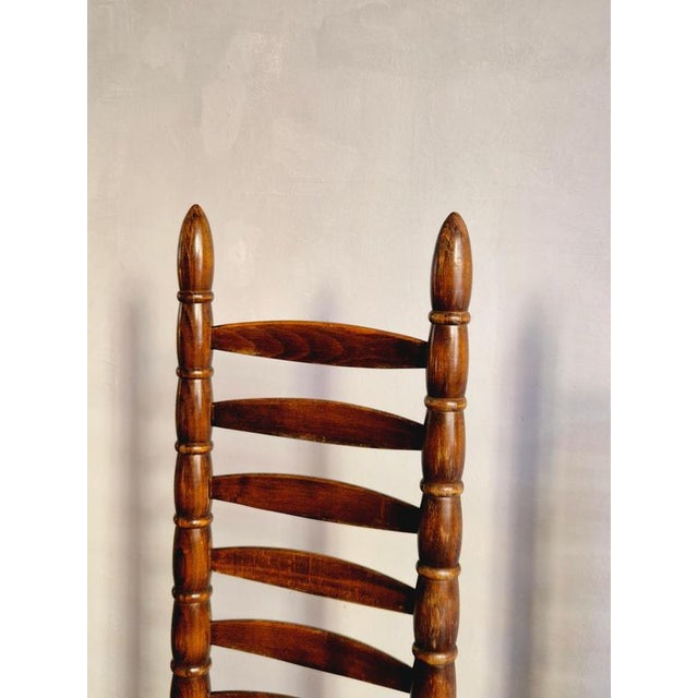 Brown Set of Spanish High Back Ladder Chairs with Goatskin and Linen Seats, 1940s For Sale - Image 8 of 9
