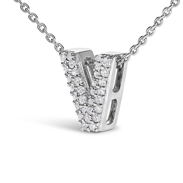 Contemporary 10K White Gold Diamond Accent "V" Initial Bubble Pendant Necklace For Sale - Image 3 of 5